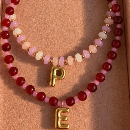 Bubble Initial Necklace - Berry Kiss
