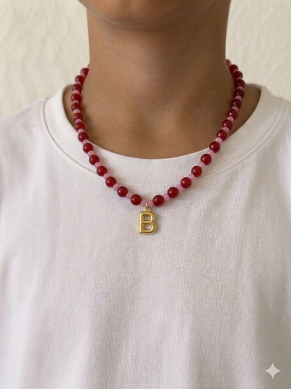 Bubble Initial Necklace - Berry Kiss