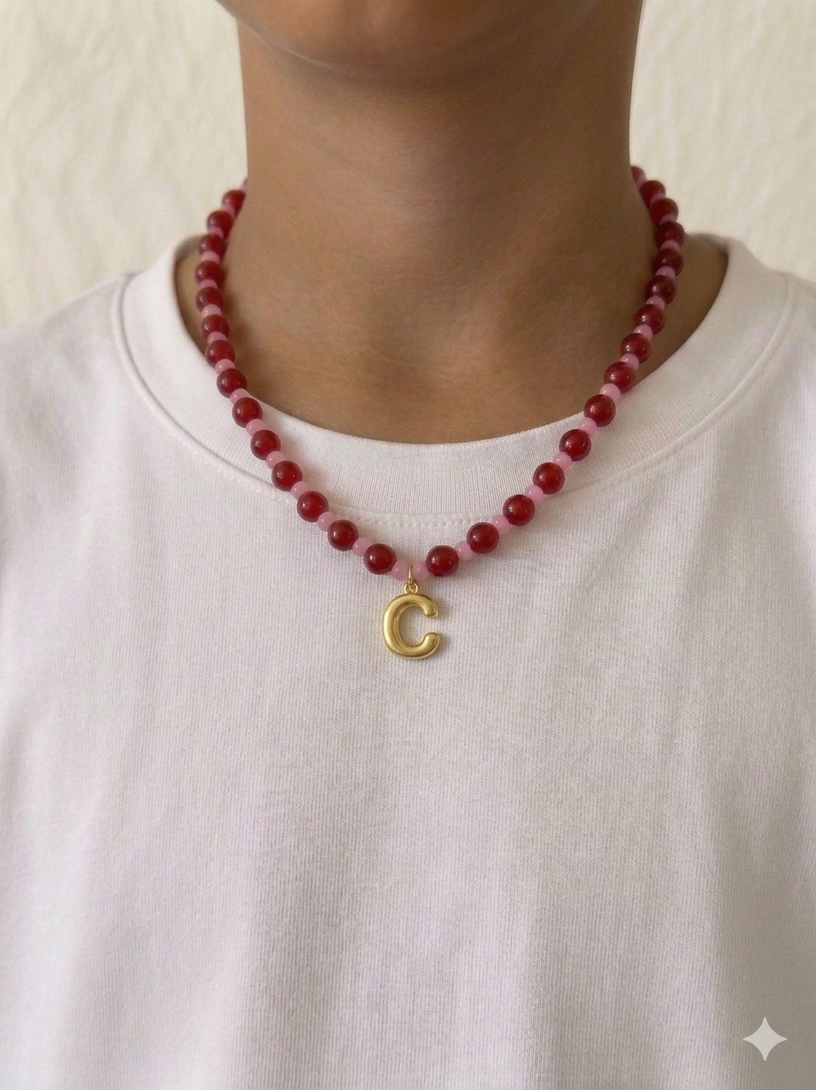 Bubble Initial Necklace - Berry Kiss