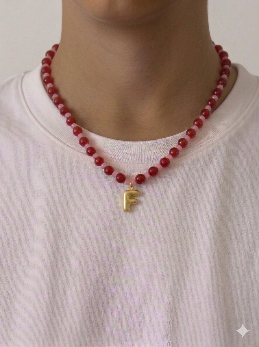Bubble Initial Necklace - Berry Kiss
