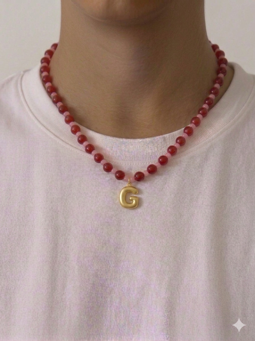Bubble Initial Necklace - Berry Kiss