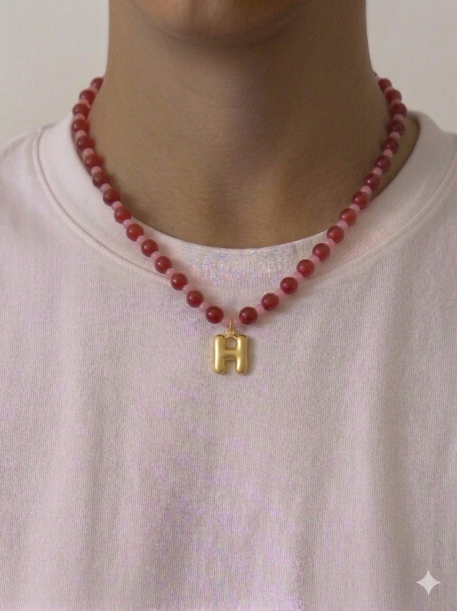 Bubble Initial Necklace - Berry Kiss