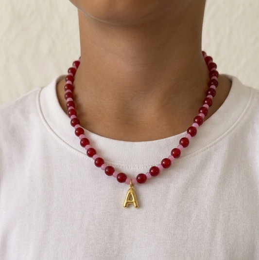 Bubble Initial Necklace - Berry Kiss