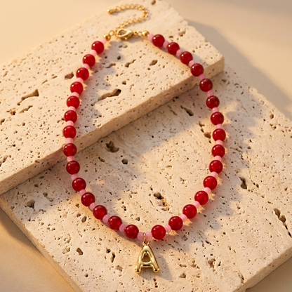 Bubble Initial Necklace - Berry Kiss