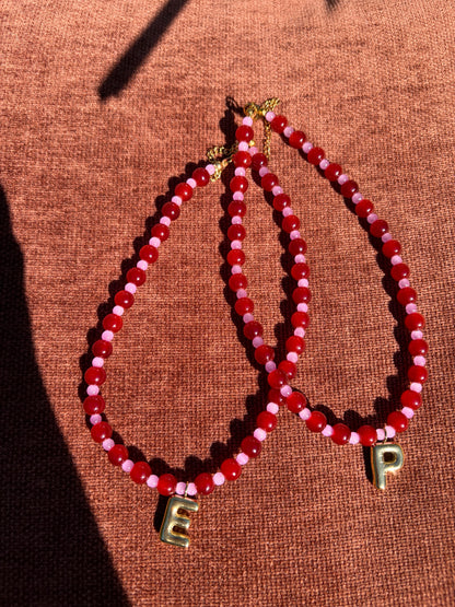 Bubble Initial Necklace - Berry Kiss