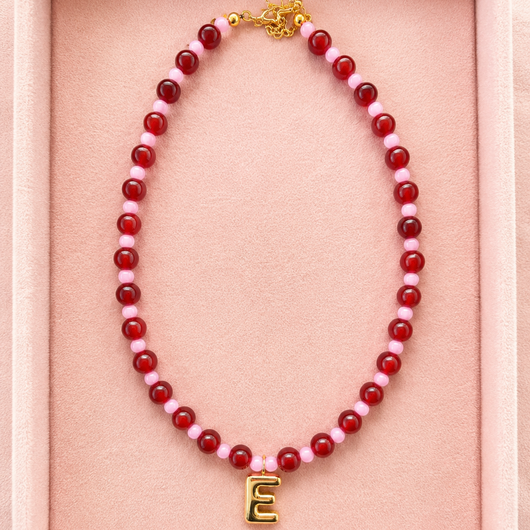 Bubble Initial Necklace - Berry Kiss