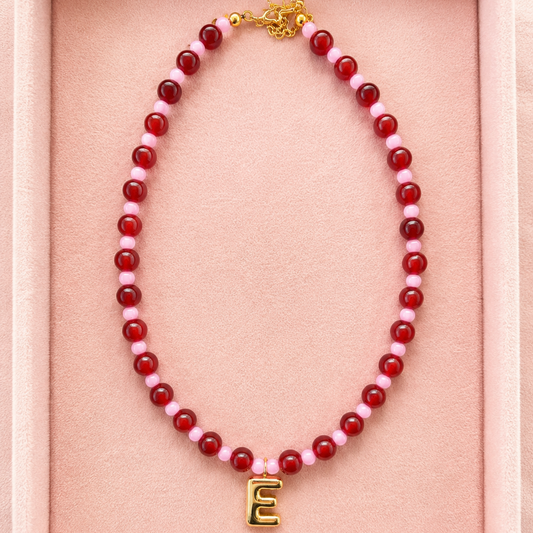 Bubble Initial Necklace - Berry Kiss