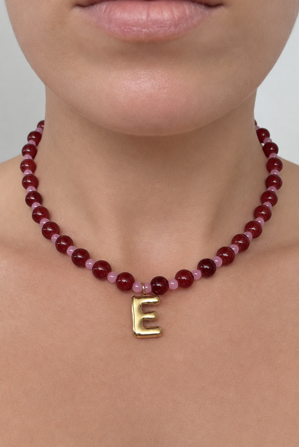 Bubble Initial Necklace - Berry Kiss