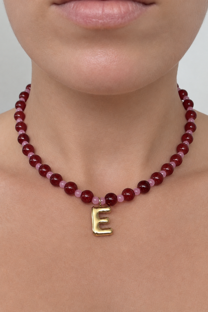 Bubble Initial Necklace - Berry Kiss